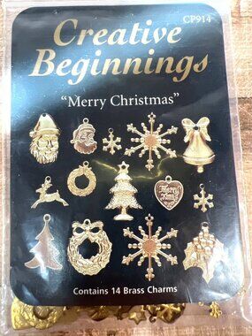 "Merry Christmas" Brass Charms Set Of 14 For Crafts  Embellishments